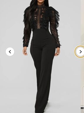 Fashion Nova Black Lace Bodice High-Waist Wide-Leg Jumpsuit